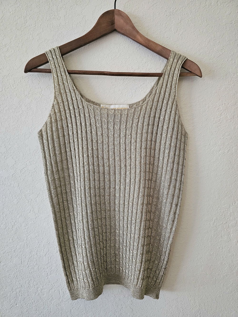 Exit Shops Vintage Metallic Ribbed Tank Top in Gold Champagne